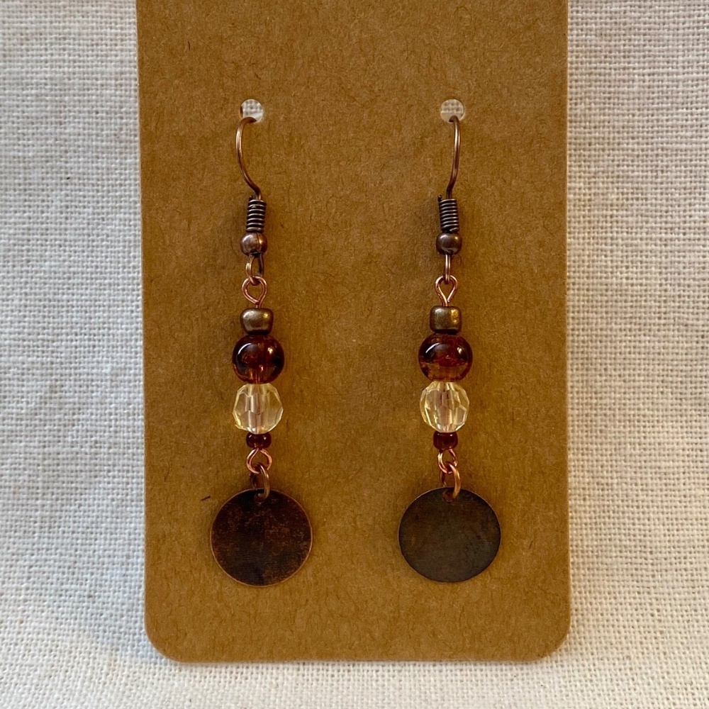 Brown and Copper Toned Bead Dangle Earrings